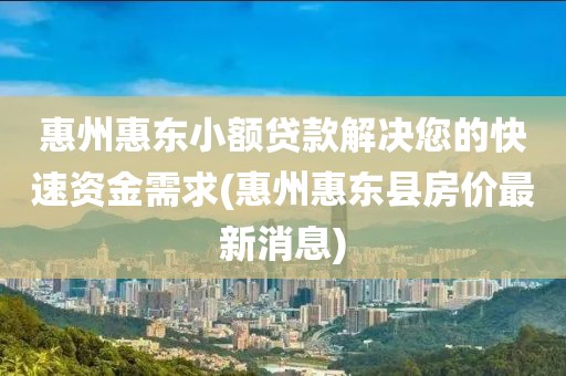 惠州惠东小额贷款解决您的快速资金需求(惠州惠东县房价最新消息)