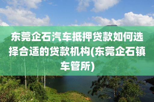 东莞企石汽车抵押贷款如何选择合适的贷款机构(东莞企石镇车管所)