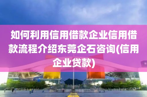 如何利用信用借款企业信用借款流程介绍东莞企石咨询(信用企业贷款)