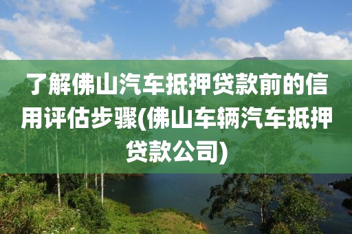 了解佛山汽车抵押贷款前的信用评估步骤(佛山车辆汽车抵押贷款公司)